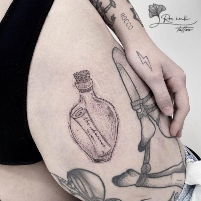 Fine Line Bottle Tattoo Avantgarde Tattoo Barcelona