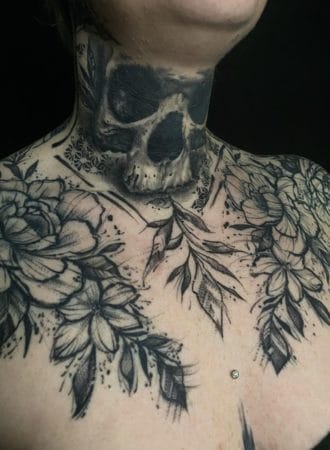 tattoo calavera y flores