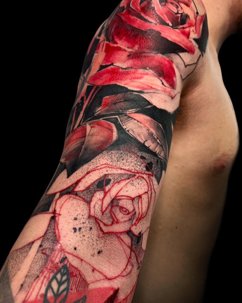 Sleeve colored abstract tattoo - Design of TattoosDesign of Tattoos