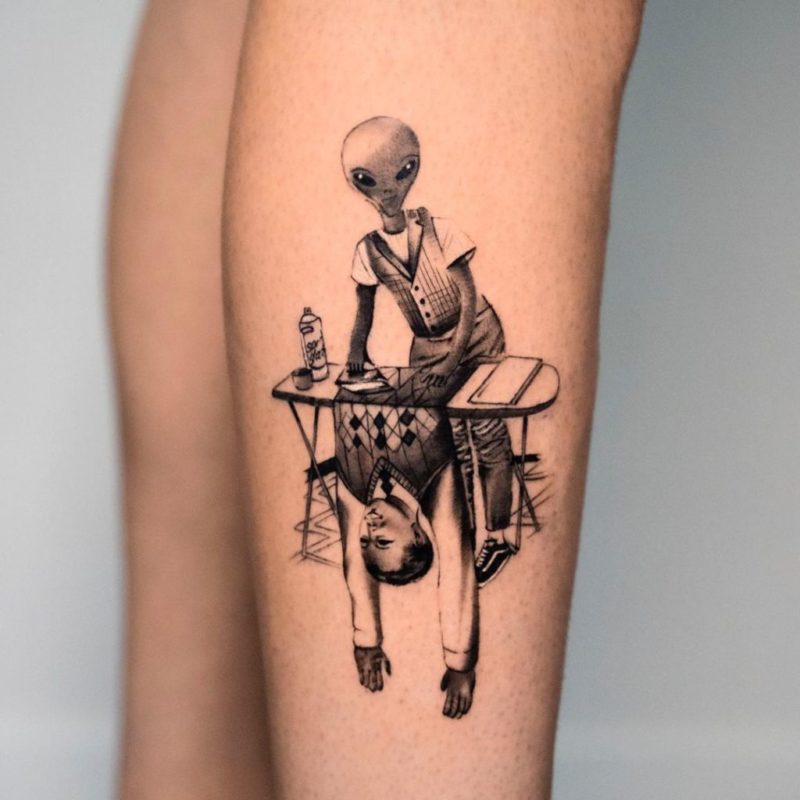 Grey alien tattoo style